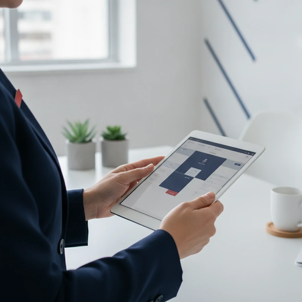 Gestor usando tablet com a agenda de plantões organizada